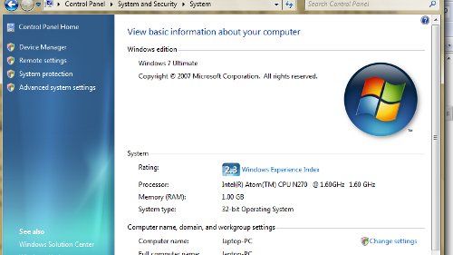 Windows 7与EeePC的第一次亲密接触